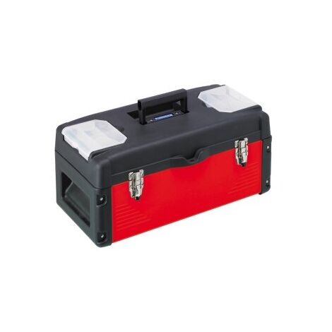 L'Outil Parfait – Coffre de chantier acier et polypro 58 x 28 x 26 cm – Résistant aux chocs – Plateau amovible – 2 poignées latérales