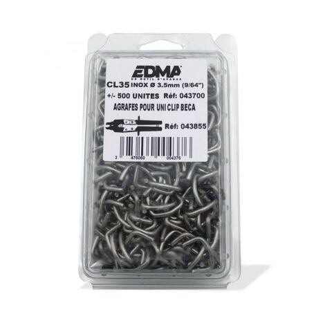 Agrafes CL 35 inox AISI 304 x 500 – Résistance à la corrosion – Pour environnements humides – Compatible agrafeuse EDMA Uni Clip Beca