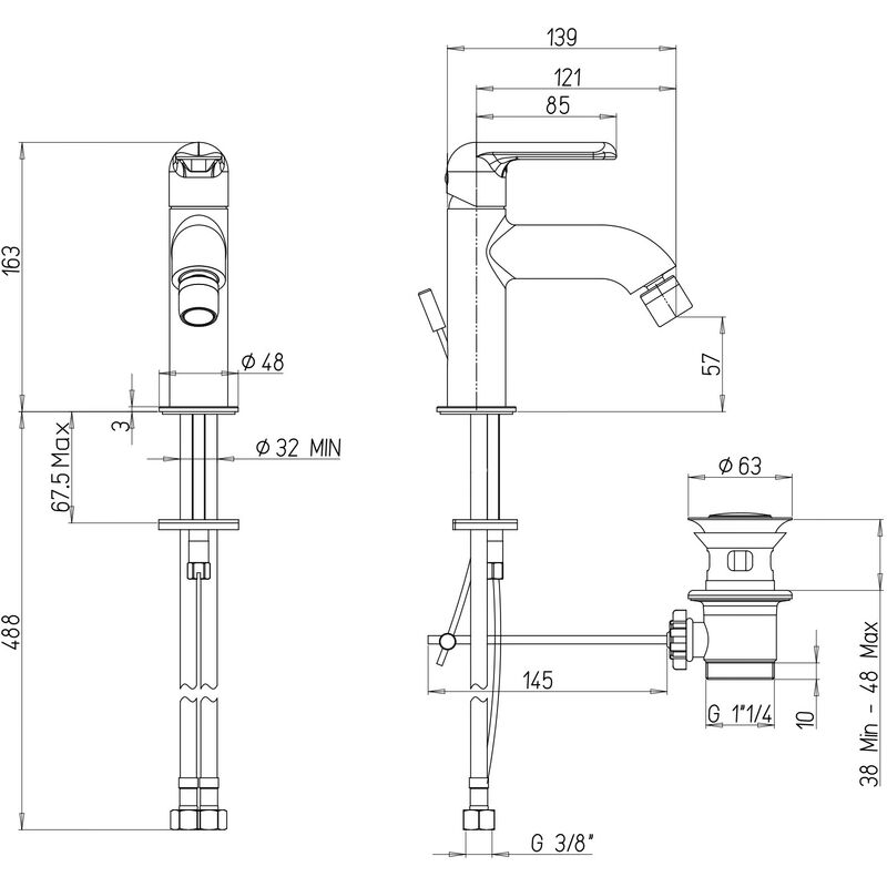 MISCELATORE BIDET F02PG1 SCARICO 11/4 CROMATO/A