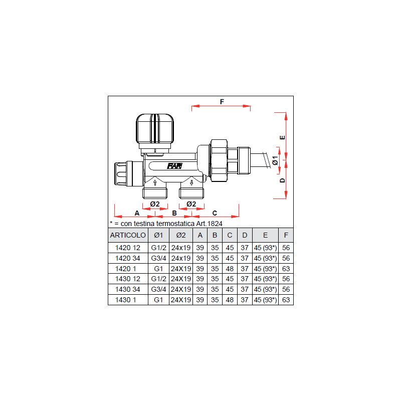 1420 Valvola monotubo termostatizzabile con attacco 3/4 m e sonda 12 mm- FAR  - IDROTERMSTORE