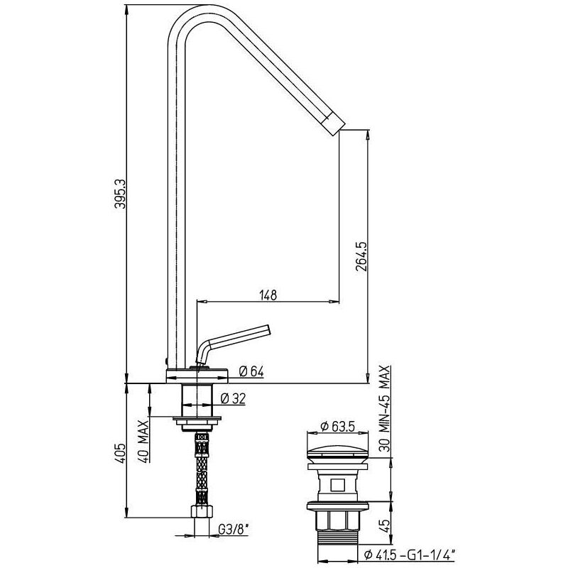 Miscelatore lavabo alto 395.3 mm Paini Pixel New 81CR211LLNEW Cromo -  Piletta clic clac 11/4