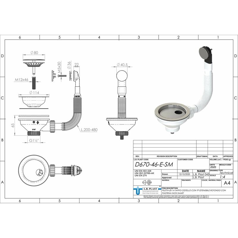 SIFONI e PILETTE : Piletta basket lavello cucina foro 90 mm con