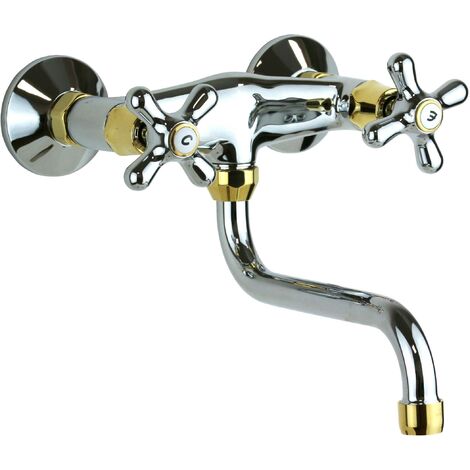 Rubinetto a doppia leva per lavello cucina a parete colore cromo-oro Paffoni IRIS IRV161CO Cromo/Oro - Iris