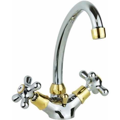 Rubinetto per lavabo due leve colore cromo-oro bocca girevole Paffoni Iris IRV077CO  Cromo/Oro - Iris - Piletta con salterello 1"1/4