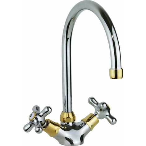 Rubinetto per lavello cucina doppia leva in colore cromo-oro Paffoni Iris IRV180CO  Cromo/Oro - Iris