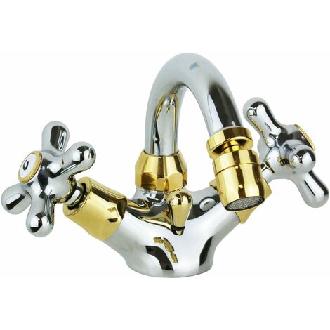 Rubinetto 2 maniglie per bidet canna girevole colore cromo - oro Paffoni Iris IRV137CO Cromo/Oro - Iris