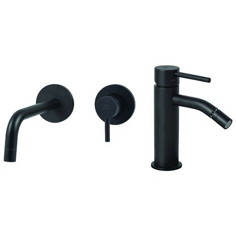 Set miscelatore lavabo a parete e bidet senza piletta di scarico colore nero opaco Paffoni Light KITLIG5NO