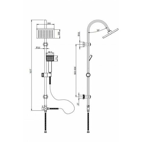 Colonna doccia per presa acqua modello quadrato piralla savona 0HR00846D16  Cromo