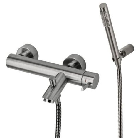 Miscelatore vasca esterno in acciaio spazzolato con doccia Paffoni Light LIG023ST Steel Looking (1/3)