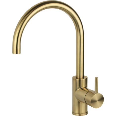 Miscelatore lavello cucina in acciaio inox colore PVD oro spazzolato con canna orientabile tonda Pollini NF0005C PVD Oro Spazzolato