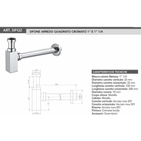 Sifone Per Lavabo 1 1/4" Minimal - Design Quadro In Ottone Cromato - A Vista - Foto 4