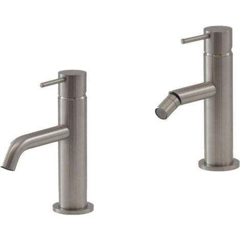 Set Miscelatori Lavabo E Bidet York In Acciaio Inox Spazzolato - Monocomando Con Piletta Click Clack - Foto 9