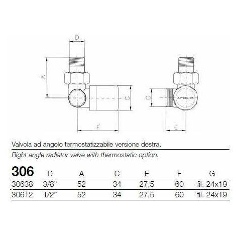 Valvola ad angolo per tubo rame, plastica e multistrato - 240 | +C