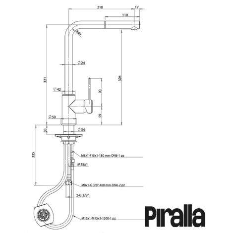 Miscelatore lavello cucina colore cromo con doccetta estraibile Piralla Lion 0LI00103A21  Cromo