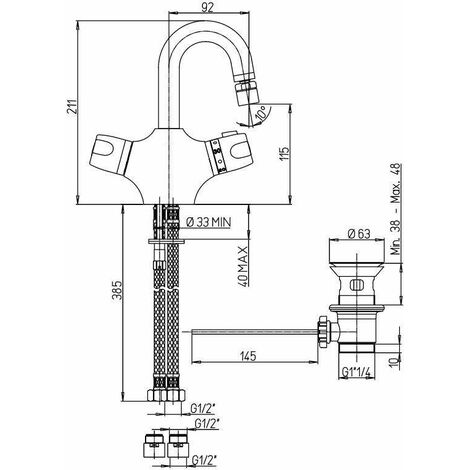 Miscelatore bidet termostatico con piletta di scarico 11/4 Paini 2T  2TCR251TH Cromo - Piletta con salterello 11/4