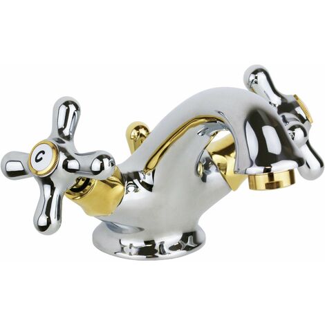 Rubinetto doppia leva elegante per lavabo bagno in colore cromo-oro Paffoni Iris IRV065CO Cromo/Oro - Iris - Piletta con salterello 1"1/4