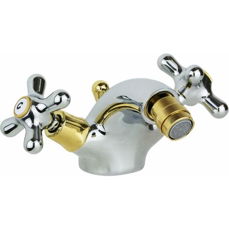 Rubinetto bidet a due maniglie colore cromo oro Paffoni Viola VLV135CO  Cromo/Oro - Viola - Piletta con salterello 1"1/4