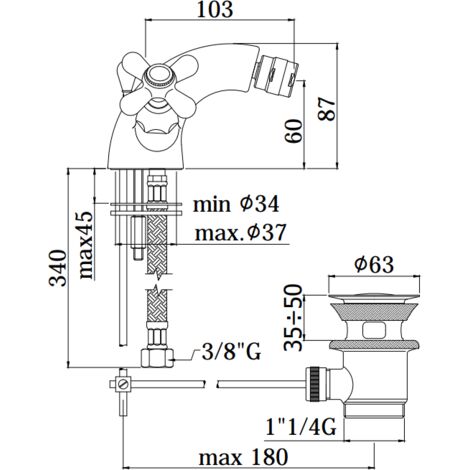 Rubinetto bidet a due maniglie colore rame Paffoni Viola VLV135RM Rame - Viola - Piletta con salterello 1"1/4
