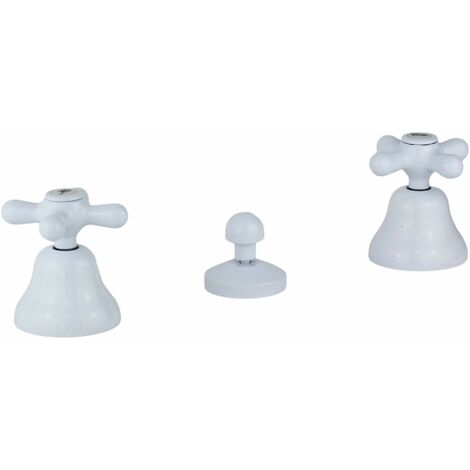 Rubinetto 3 fori per bidet in bianco lucido erogazione dalla ceramica Gattoni Calypso 111415001 Bianco - Piletta con salterello 1"1/4