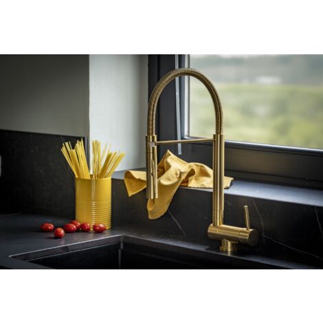 Miscelatore Cucina Sottofinestra XJTNLB – Oro Spazzolato, Pieghevole 180° E Rotante 360°, In Acciaio Inox 304