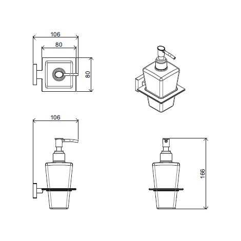 Dispenser per sapone liquido modello quadro con supporto nero opaco Icrolla  Zurigo 16068NO