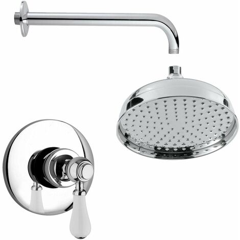 Rubinetto Doccia Retrò KinHall A Parete – Soffione A Pioggia E Doccetta, Colonna Regolabile, Ottone Anticato, Valvola In Ceramica