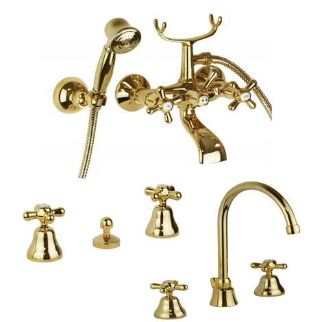 Set di accessori per il bagno in oro spazzolato, 10 pezzi set di portasciugamani tra cui 2 portasciugamani da 40 cm, porta carta igienica, anelli per asciugamani e 4 ganci per asciugamani