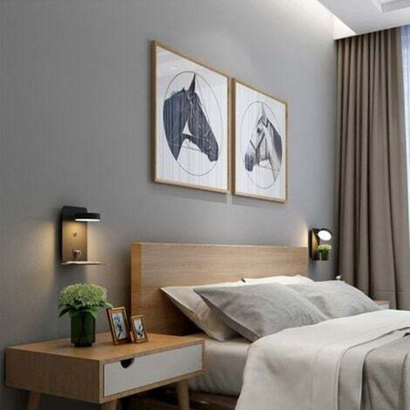 2 Pack LED Applique Murale Intérieure avec interrupteur et interface USB, 12W Applique de Chevet Tricolore Dimmable Lampe De Lecture murale Reglable a 330°, Liseuse Avec plateau, lampe de chevet, Noir 2