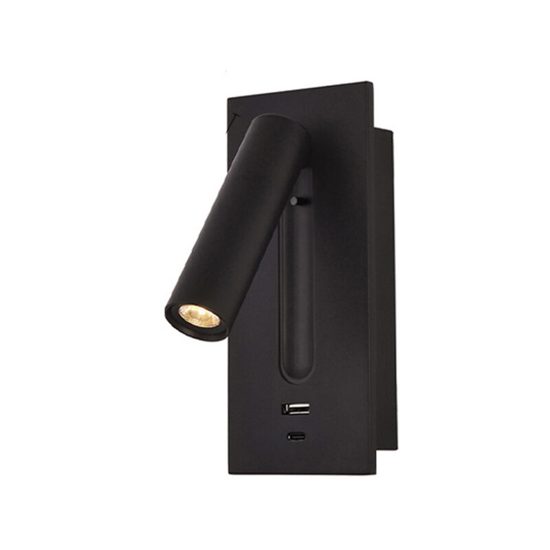 Liseuse LED Lampe de Chevet Interrupteur Caché Lampe de Chevet, Type C Lampe de Chevet Encastrée Applique Murale Lampe de Lecture, Rotatif à 350° Pliable à 90°, 3W Lumière Chaude 3000K, couleur noir