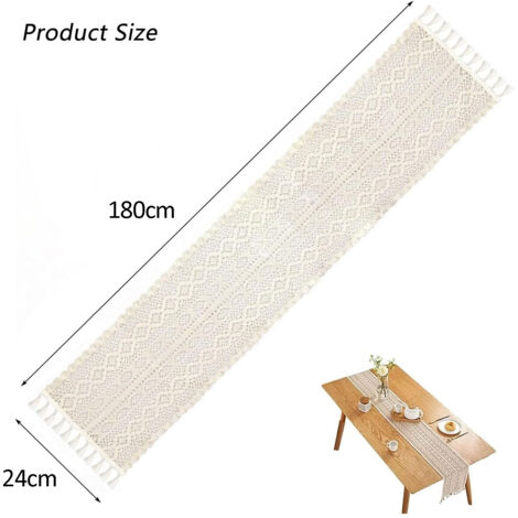 Chemin de Table en Macramé Beige, 24 x 180 cm Chemin de Table en Dentelle Vintage avec Glands, pour Mariage Bohème, Décoration de Table à Manger à la Maison, la Décoration de la Salle a Manger,Ou de l