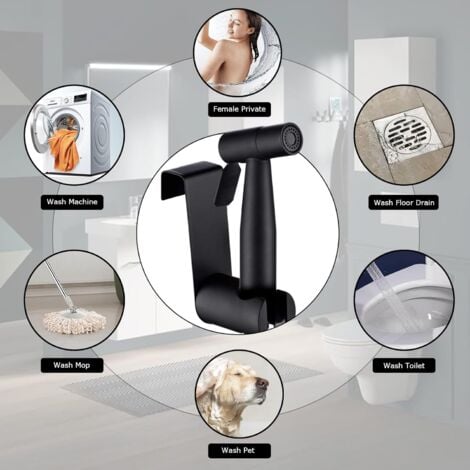 Douchette Toilette,Douchette WC Kit Complet Noir,Kit Douchette WC,Pulvérisateur Pour l'hygiène Personnelle Quotidienne,Pomme de Douche Toilette avec Tuyau, noir