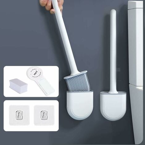 2PCS Brosse WC Silicone et Supports Toilettes brosse toilette  Profondeur,Balayette WC avec Long Manche en