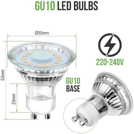 10 ampoules LED GU10, équivalent 50W, 4W, température de couleur : blanc neutre 6500K, éclairage blanc lumière du jour, faisceau d'angle 120°