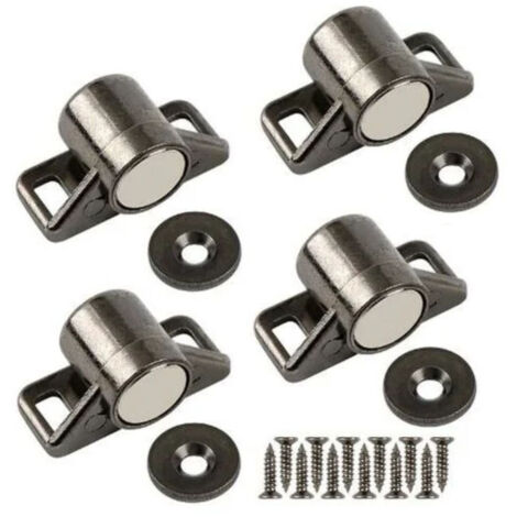 Rwoythk – Loquet magnétique en alliage de zinc noir – Lot de 4 – Pour portes coulissantes, armoires et tiroirs – Installation rapide avec accessoires inclus