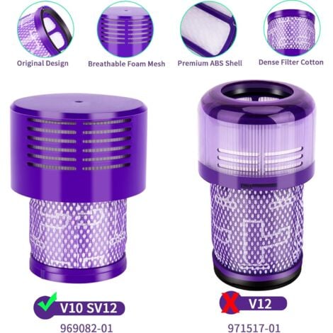 Lot de 4 Filtres Lavables de Remplacement pour Dyson V10 - Compatible avec V10 Cyclone, V10 Absolute, V10 Animal, V10 Total Clean, V10 Motorhead, SV12 Aspirateur - Pièces de Rechange DY-969082-01