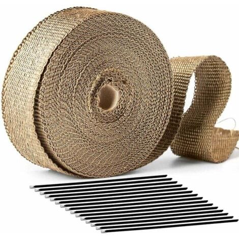 Ruban Isolant Thermique Titane 15M x 50MM, Bande Thermique Echappement Ruban Isolant Collecteur Pot Echappement Noir en Inox avec 4 Colliers de Serrage