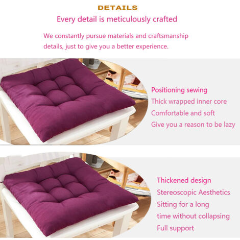 40x40cm Coussinets de Chaise en Peluche avec Attaches de Fixation, Coussins de Chaise Tapis de Bureau pour Jardin, Patio, Salle à Manger, Cuisine, Chaise de Bureau (Violet foncé)