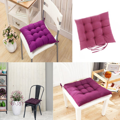 40x40cm Coussinets de Chaise en Peluche avec Attaches de Fixation, Coussins de Chaise Tapis de Bureau pour Jardin, Patio, Salle à Manger, Cuisine, Chaise de Bureau (Violet foncé)