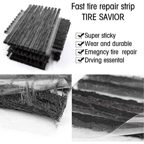 50 pièces Réparation de Pneus sans Chambre Bande Crevaison Kit Cordes Prise Courant Caoutchouc Outil Rétablissement Voiture Noir 100mm x 3.5mm