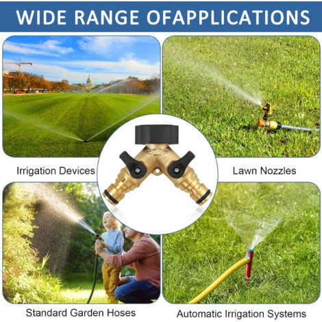 Distributeur de Tuyau d'Arrosage en Laiton à 2 Voies, Séparateur de Robinet d'Eau en Y avec Vannes Marche/Arrêt Individuelles pour Arrosage de Nettoyage connecteur de Tuyau d'Irrigation