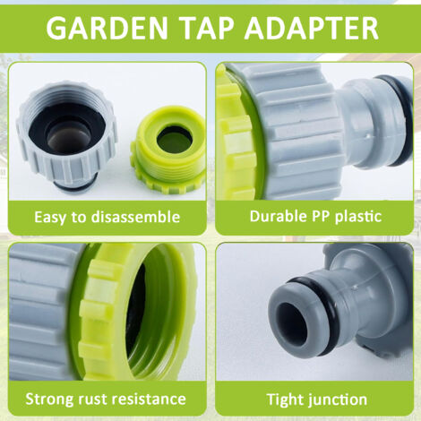 4 Raccords De Robinet 2-en-1 - Adaptateur 1/2" Et 3/4" Pour Tuyau D'Arrosage Jardin | Plastique ABS