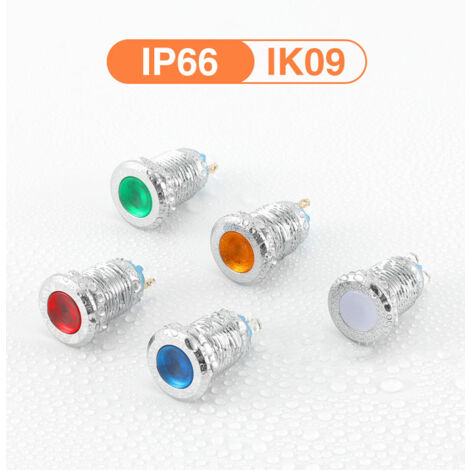 5pcs 12V-24VDC 12mm LED Voyant Lumineux en Acier Inoxydable Voyant Imperméable à Eau(5 Couleurs)
