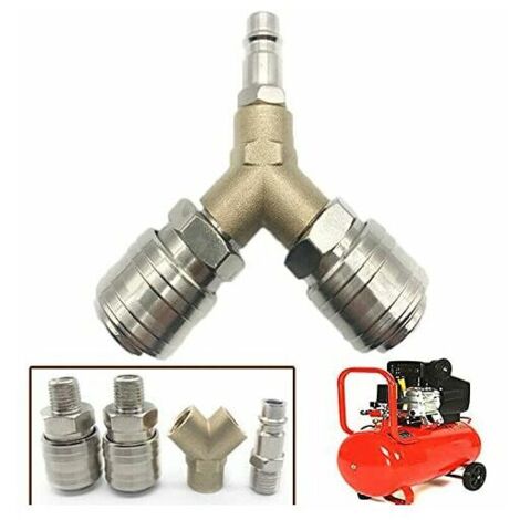 Raccord pour compresseur,Distributeur d'air Comprimé, Raccord dair Comprimé 1/4 Connecteur d'air Comprimé 3 voies à dégagement rapide avec distributeur Y à filetage male