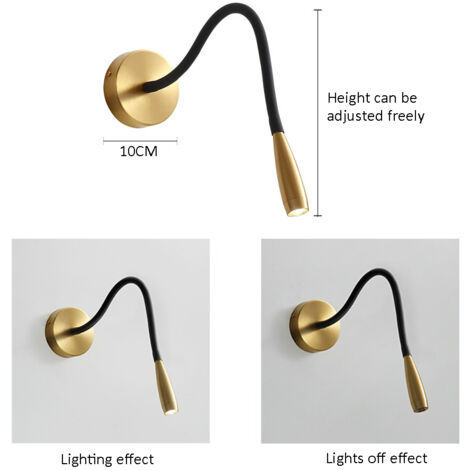 LED Lampes de Lecture, Lampe Chevet Murale Ajustable à Col de Cygne Lumière Liseuse Flexible Modern Lampe en cuivre haut de gamme pour salle d'étude, projecteur de lecture créatif
