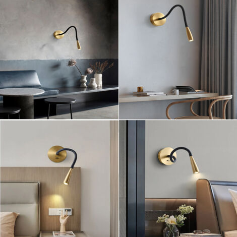 LED Lampes de Lecture, Lampe Chevet Murale Ajustable à Col de Cygne Lumière Liseuse Flexible Modern Lampe en cuivre haut de gamme pour salle d'étude, projecteur de lecture créatif