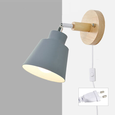 Rwoythk – Applique murale chambre en bois avec interrupteur E27 – Abat-jour aluminium 12 cm – Compatible ampoules LED – Installation facile