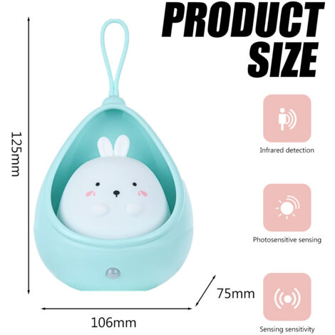 Veilleuse mignonne pour enfants, lampe de chevet LED avec détecteur de mouvement, crochet portable, lampe animal rechargeable par USB pour chambre de bébé, cadeau d'anniversaire