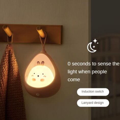 Veilleuse mignonne pour enfants, lampe de chevet LED avec détecteur de mouvement, crochet portable, lampe animal rechargeable par USB pour chambre de bébé, cadeau d'anniversaire