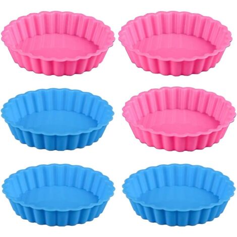 Moules à Tarte Plat en Silicone Rond Antiadhésifs Mini Moule à Gâteaux Moule à Pâtisserie pour Tartelettes Quiche Gelée 6 pièces