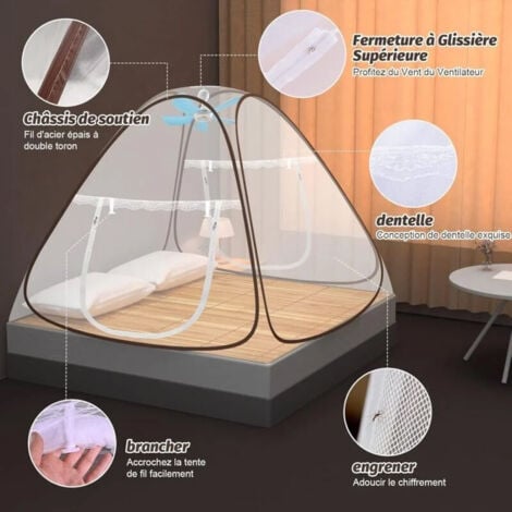 Moustiquaire de Lit Pliable, Portable de Voyage Moustiquaire, Porte Simple Camping Mosquito Rideau, 100 190cm Moustiquaire en Forme de Dôme à Installation Facile - Jante Marron